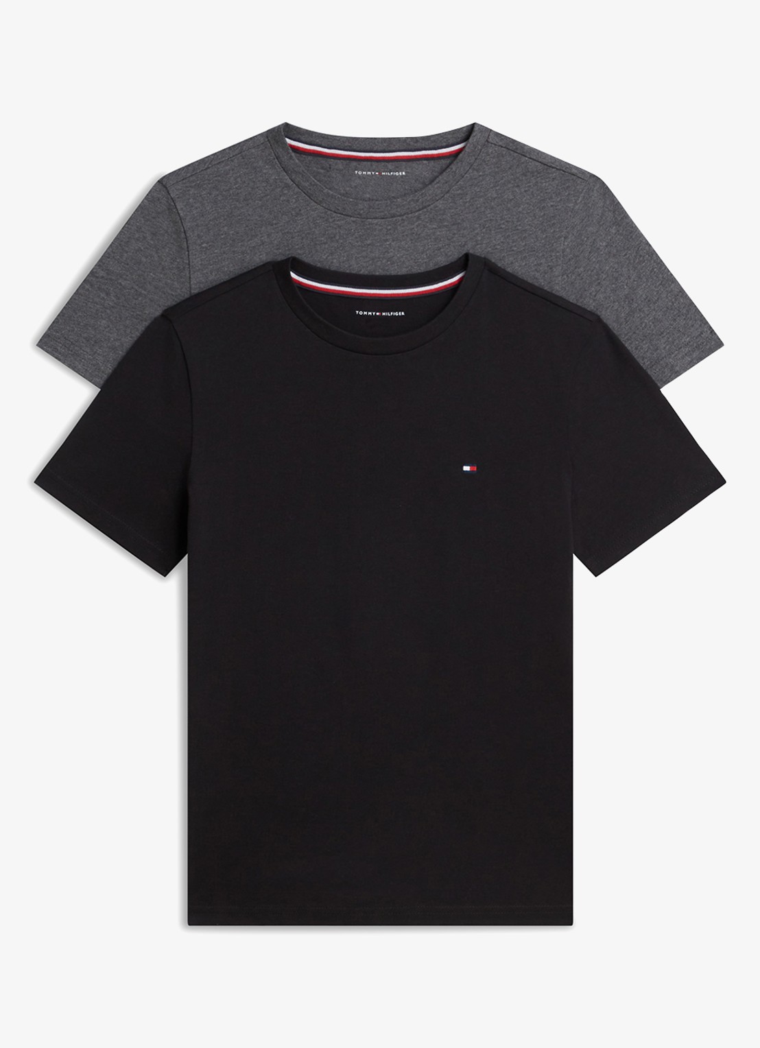Tommy Hilfiger T-shirt met ronde hals in 2-pack - voorkant 4 black / dk grey heather-0s3