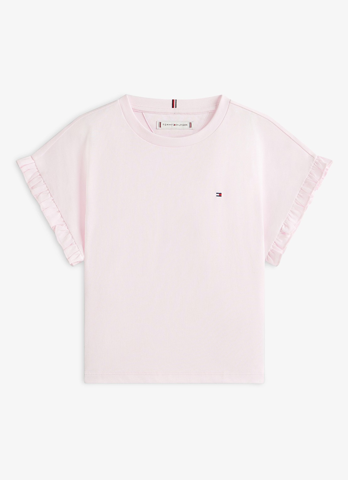 Tommy Hilfiger T-shirt met ruches - voorkant roze