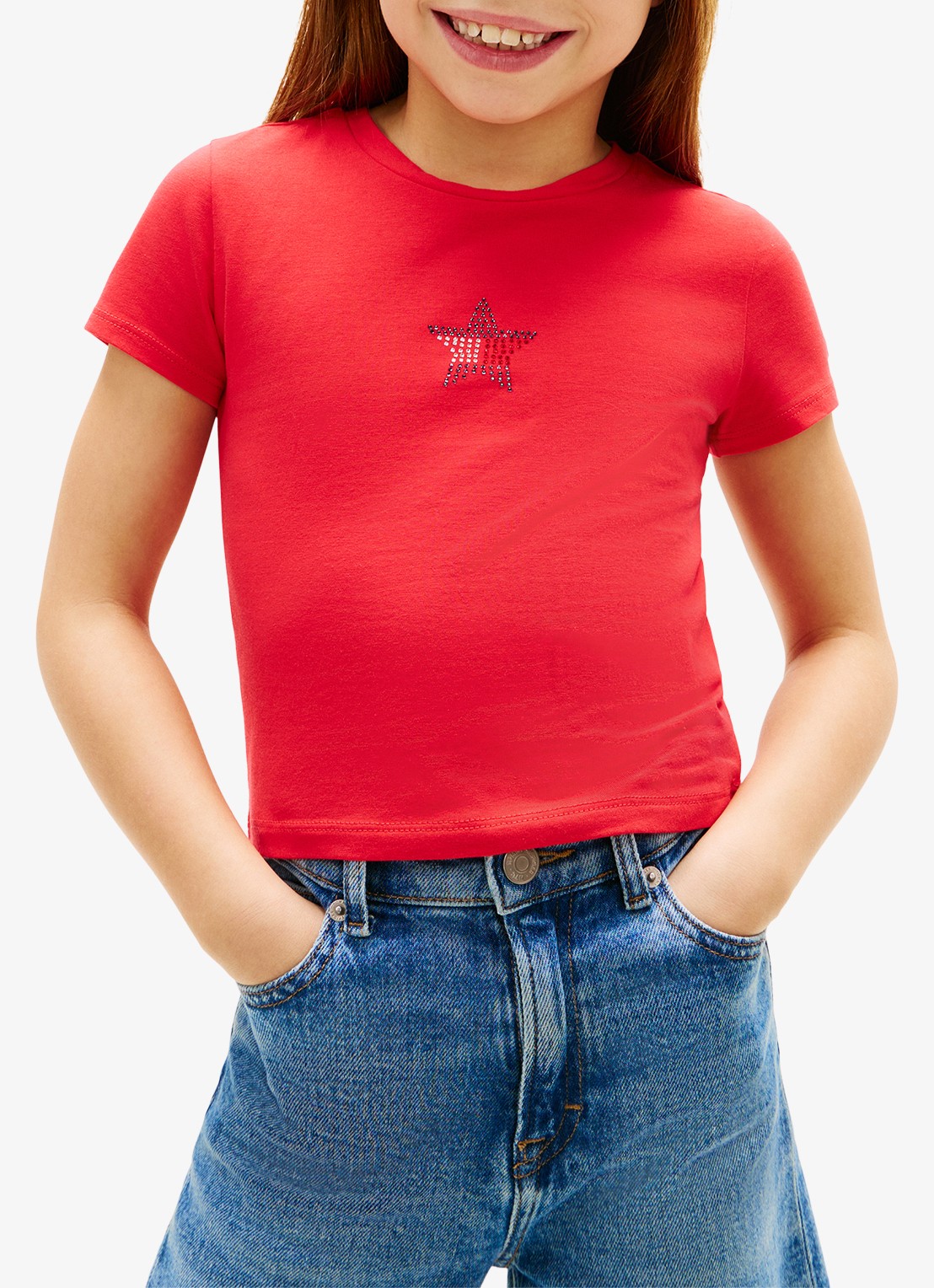 Tommy Hilfiger T-shirt met strass - detail 3 rood