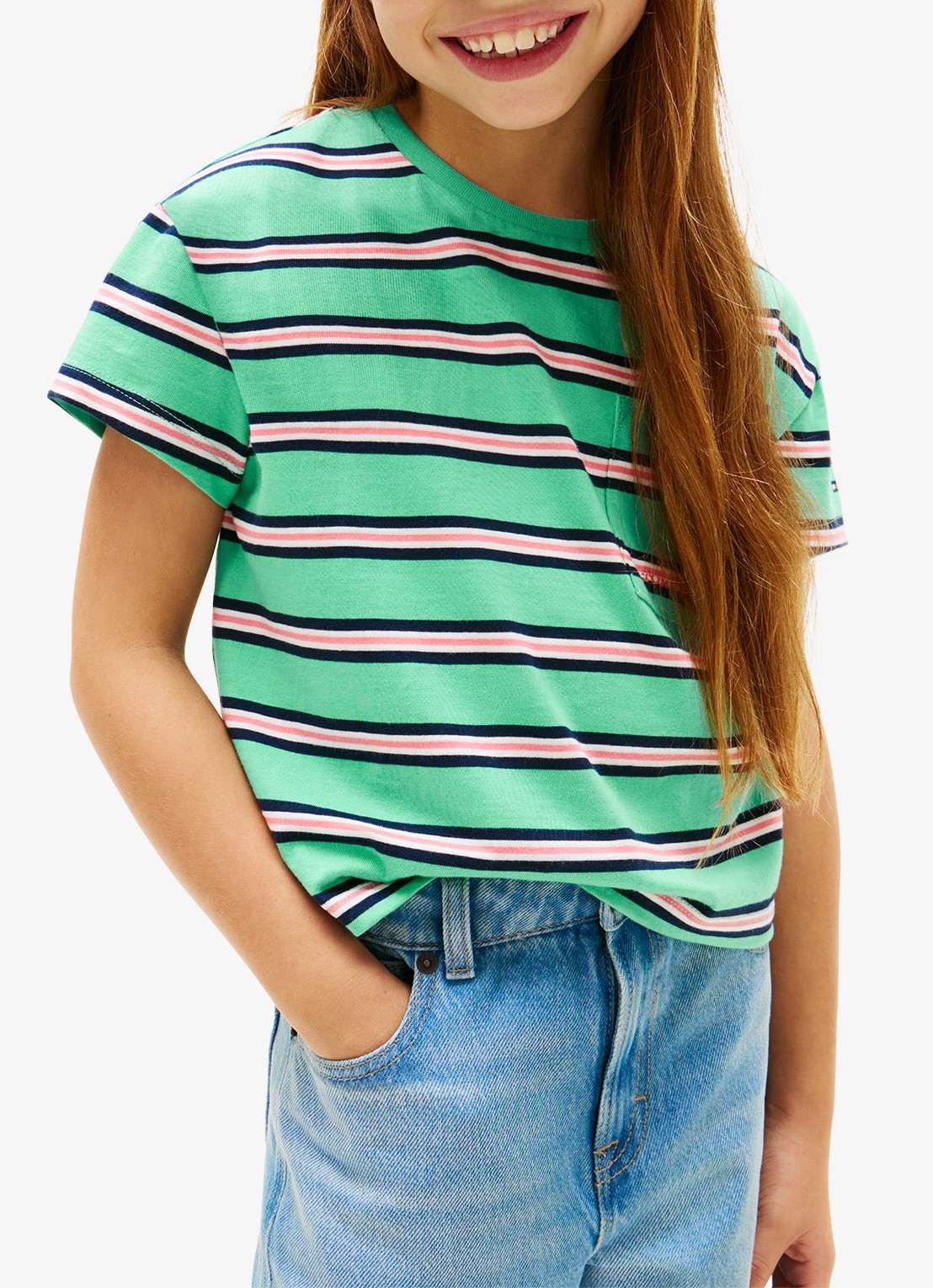 Tommy Hilfiger T-shirt met streepprint en borstzak - detail 4 groen
