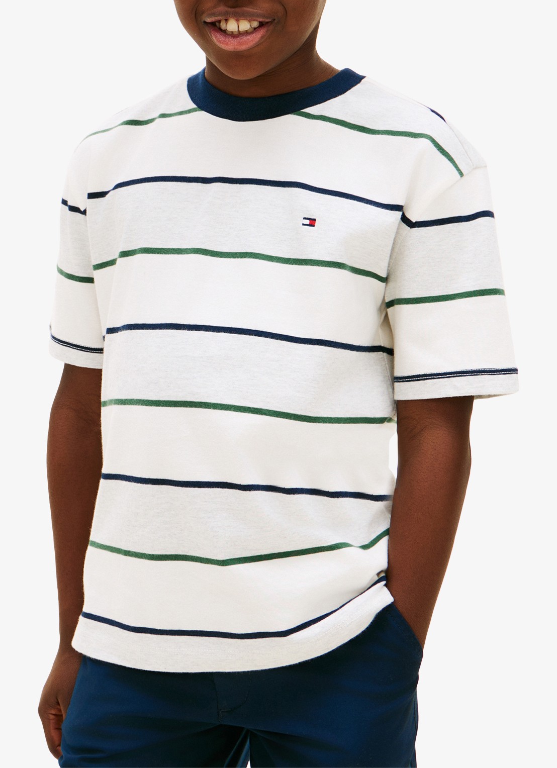 Tommy Hilfiger T-shirt met streepprint en logo - detail 3 donkerblauw