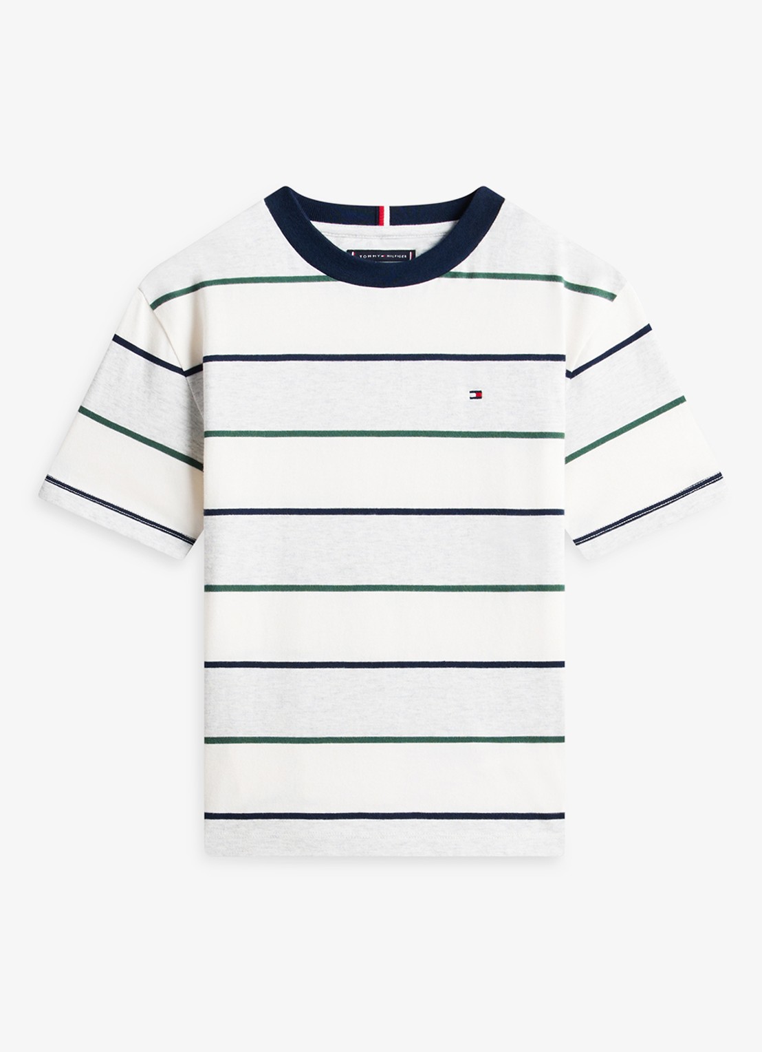 Tommy Hilfiger T-shirt met streepprint en logo - voorkant donkerblauw