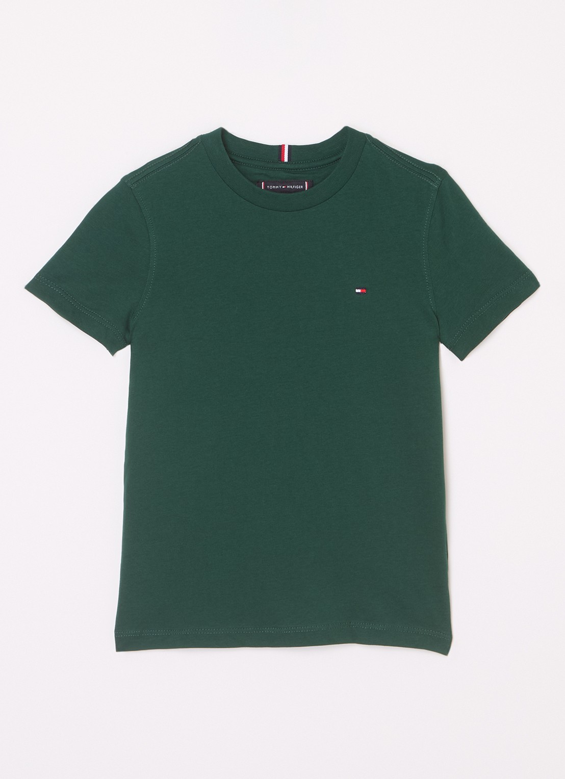 Tommy Hilfiger T-shirt met streepprint en logoborduring - voorkant ornamental green / groen