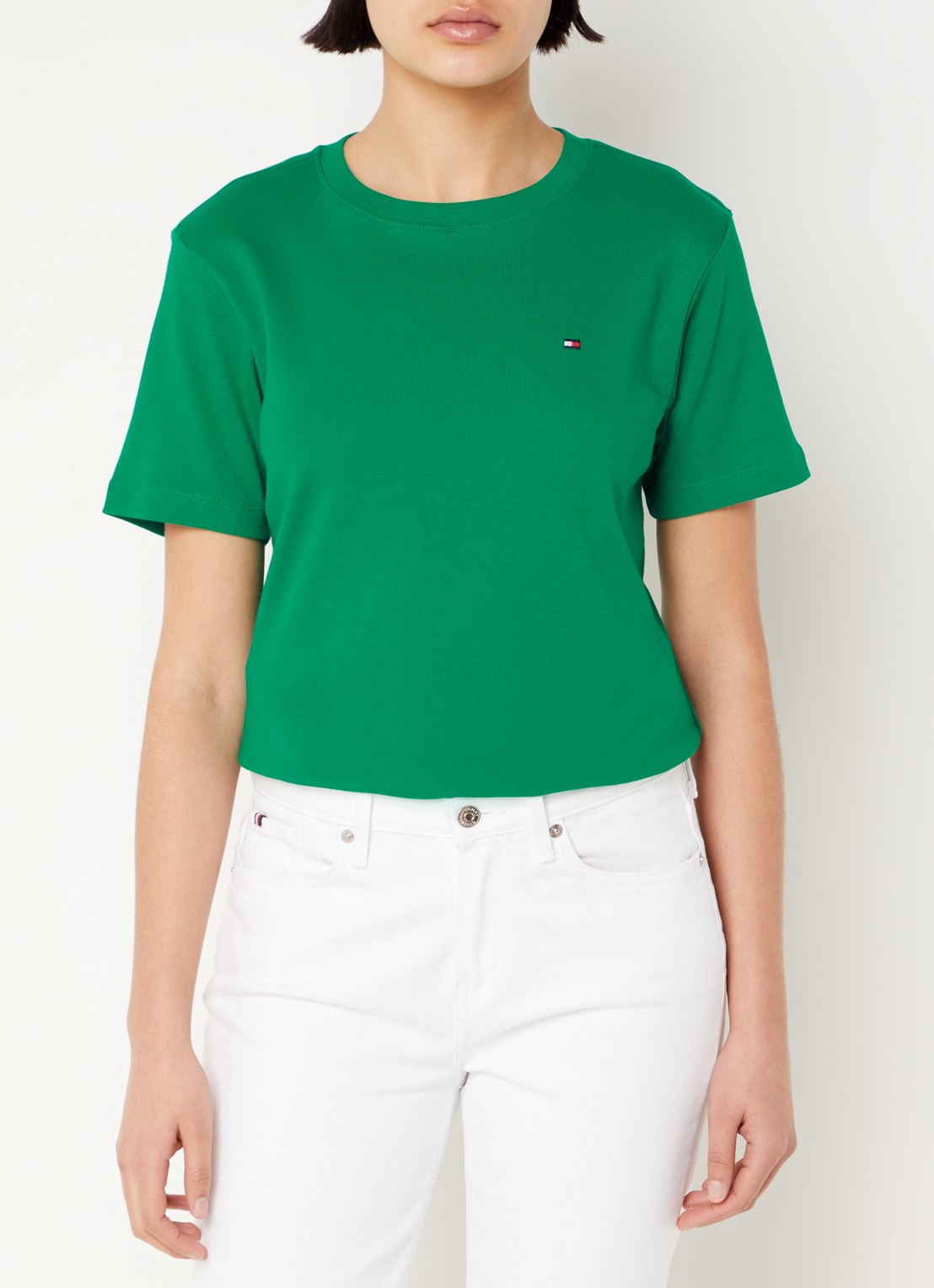 Tommy Hilfiger T-shirt met streepprint - detail olympic green / groen