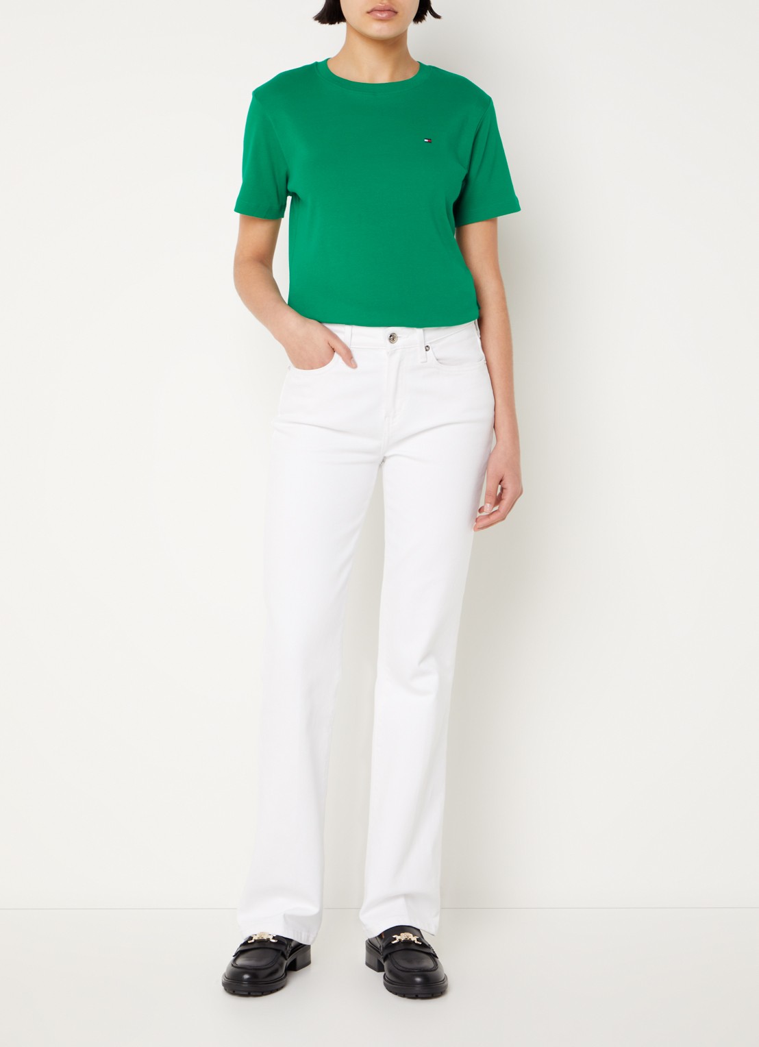 Tommy Hilfiger T-shirt met streepprint - voorkant 5 olympic green / groen