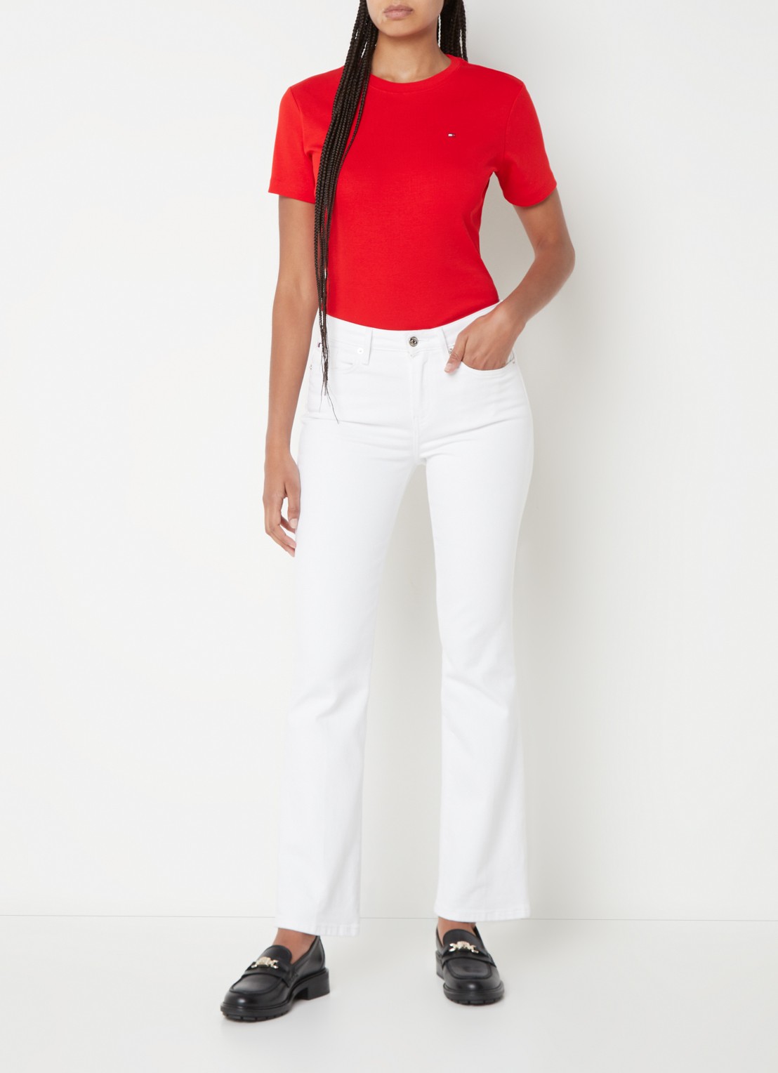 Tommy Hilfiger T-shirt met streepprint - voorkant 6 fierce red / rood