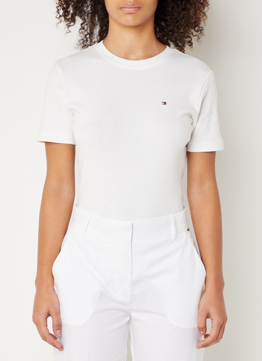 Tommy Hilfiger T-shirt met streepprint - detail 4 ecru  / wit
