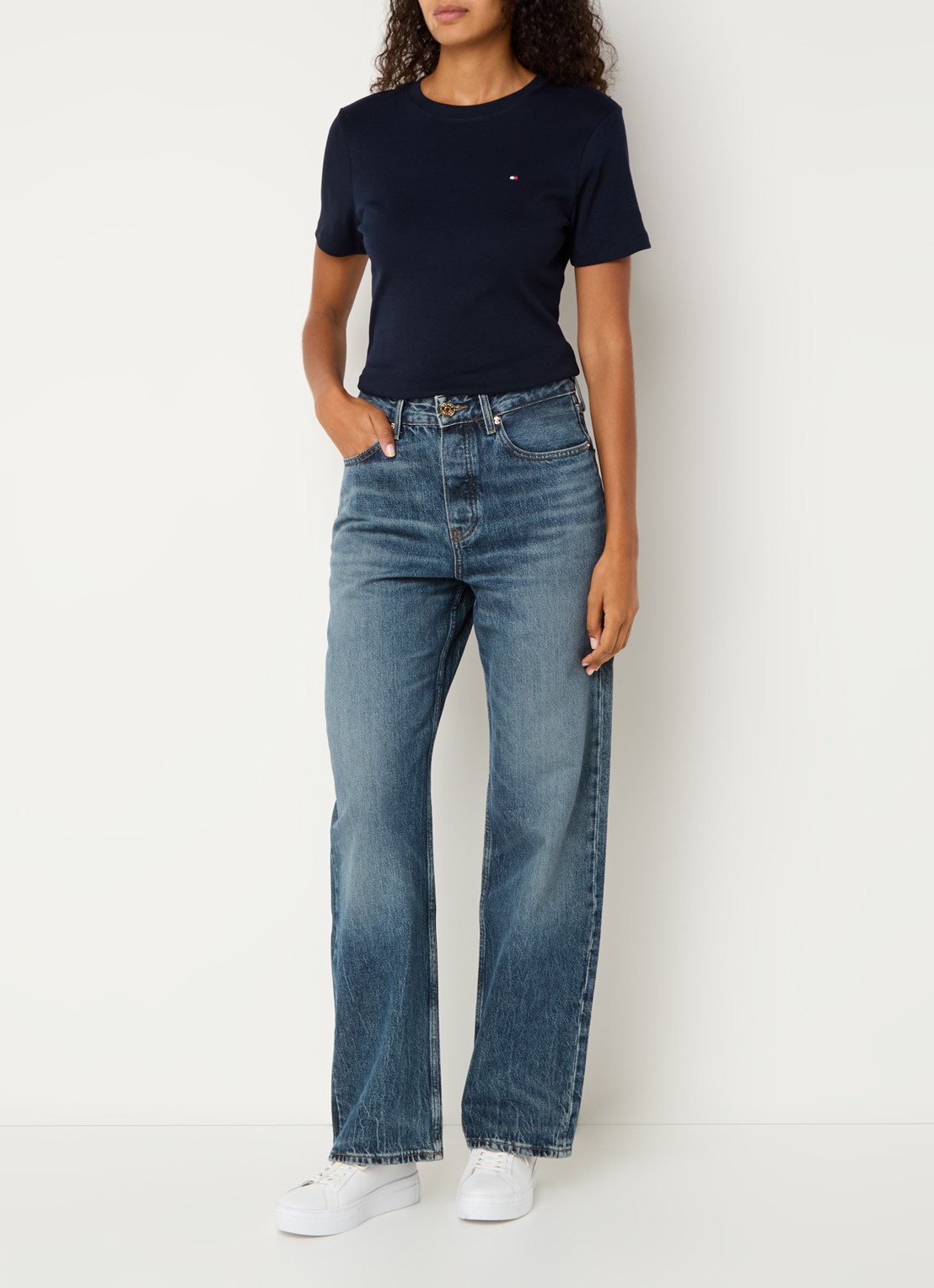 Tommy Hilfiger T-shirt met streepprint - voorkant 4 desert sky / blauw