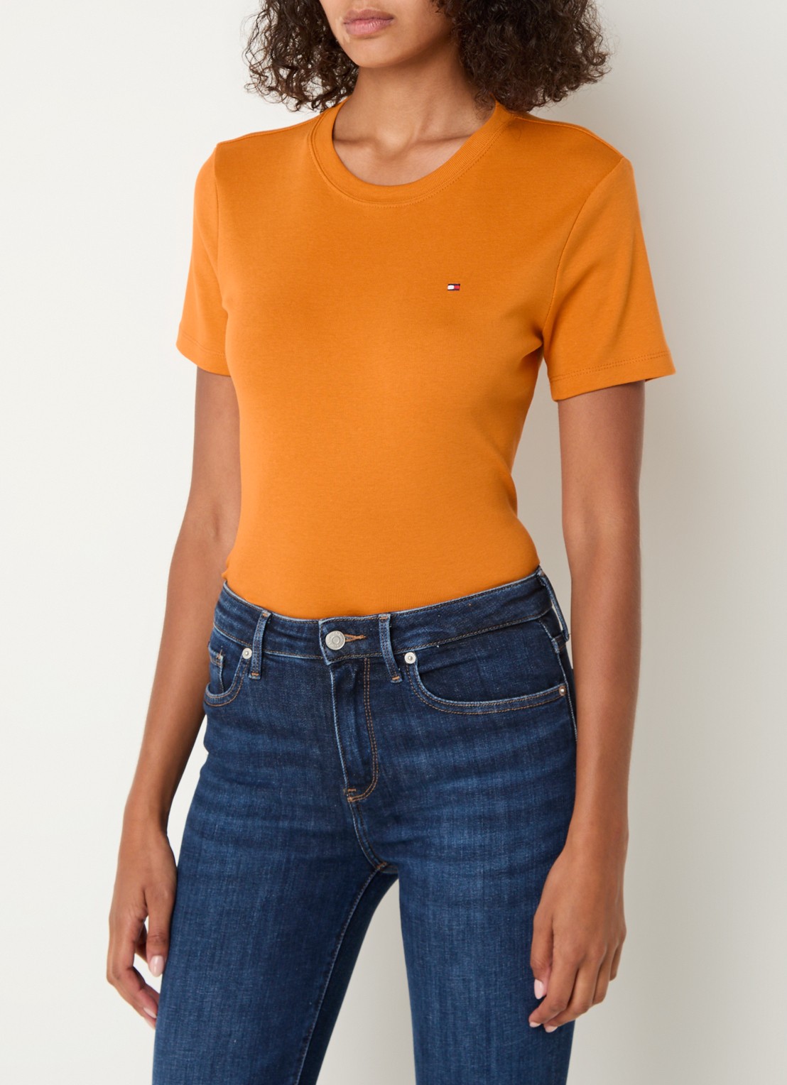 Tommy Hilfiger T-shirt met streepprint - detail 6 autumn orange / oranje