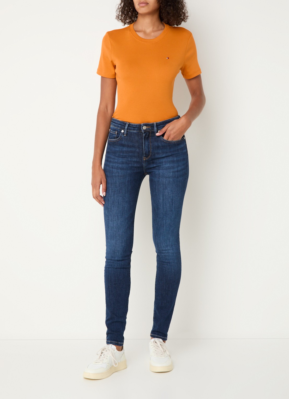 Tommy Hilfiger T-shirt met streepprint - voorkant 4 autumn orange / oranje