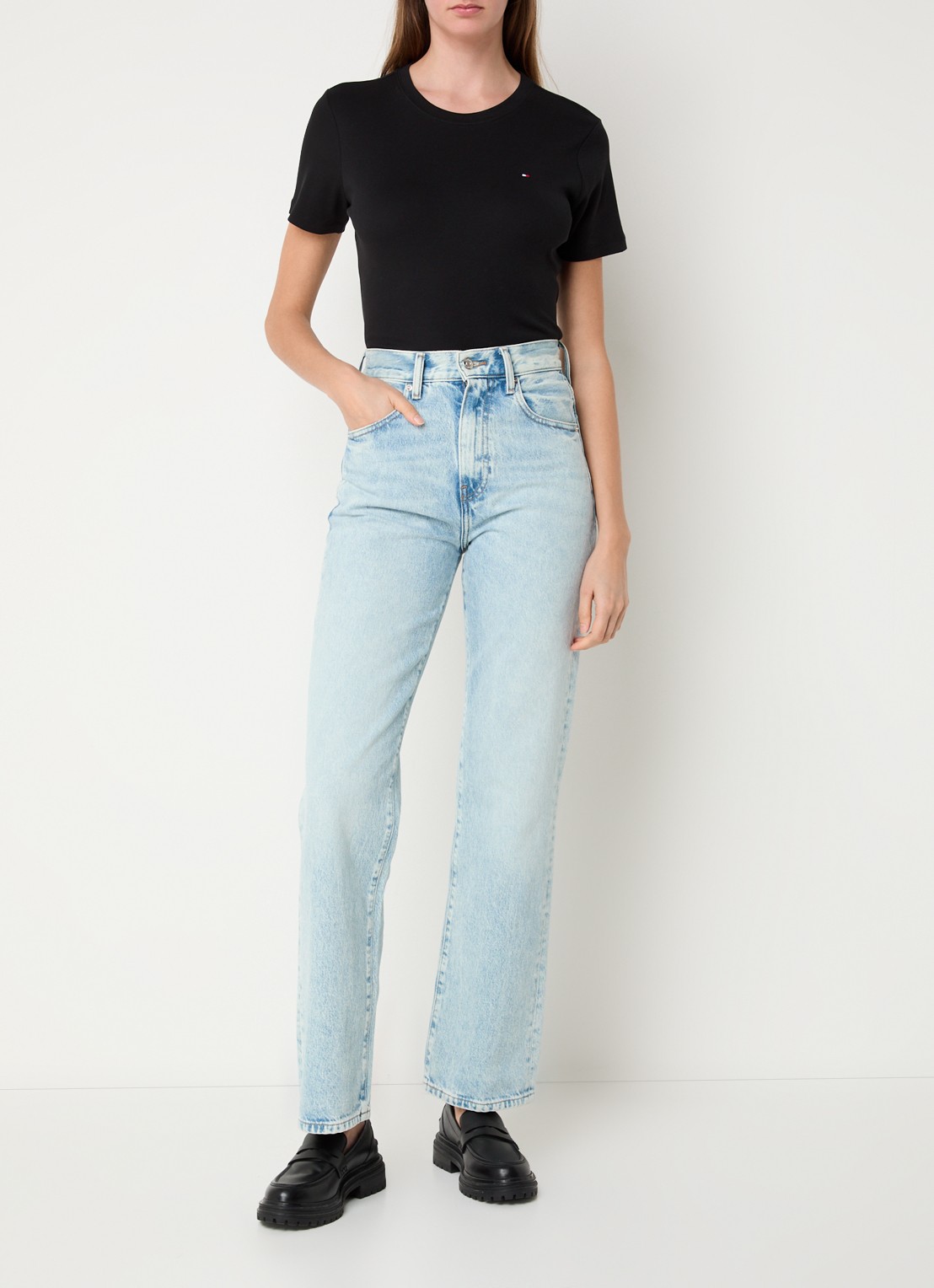 Tommy Hilfiger T-shirt met streepprint - voorkant 3 black  / zwart