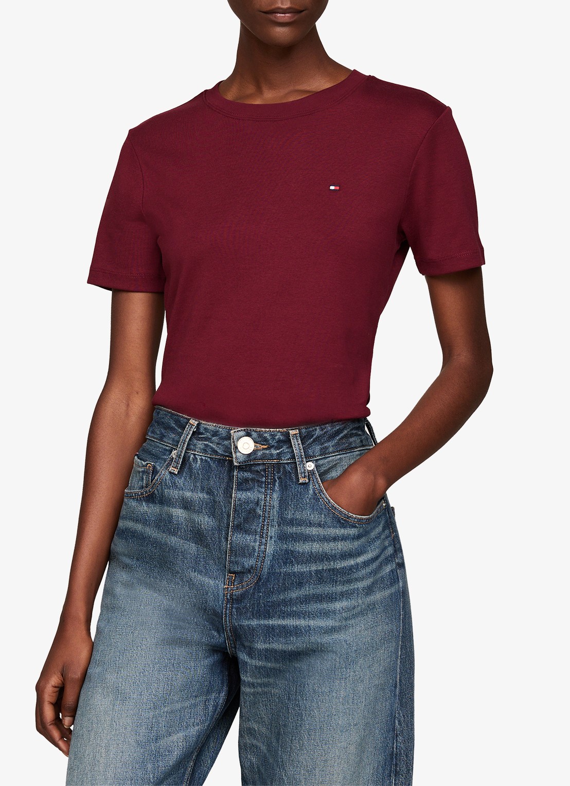 Tommy Hilfiger T-shirt met streepprint - detail 2 deep rouge / rood