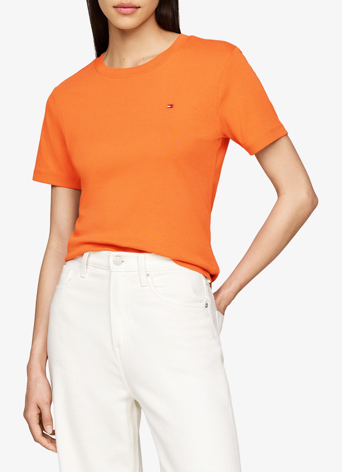 Tommy Hilfiger T-shirt met streepprint - detail autumn orange / oranje