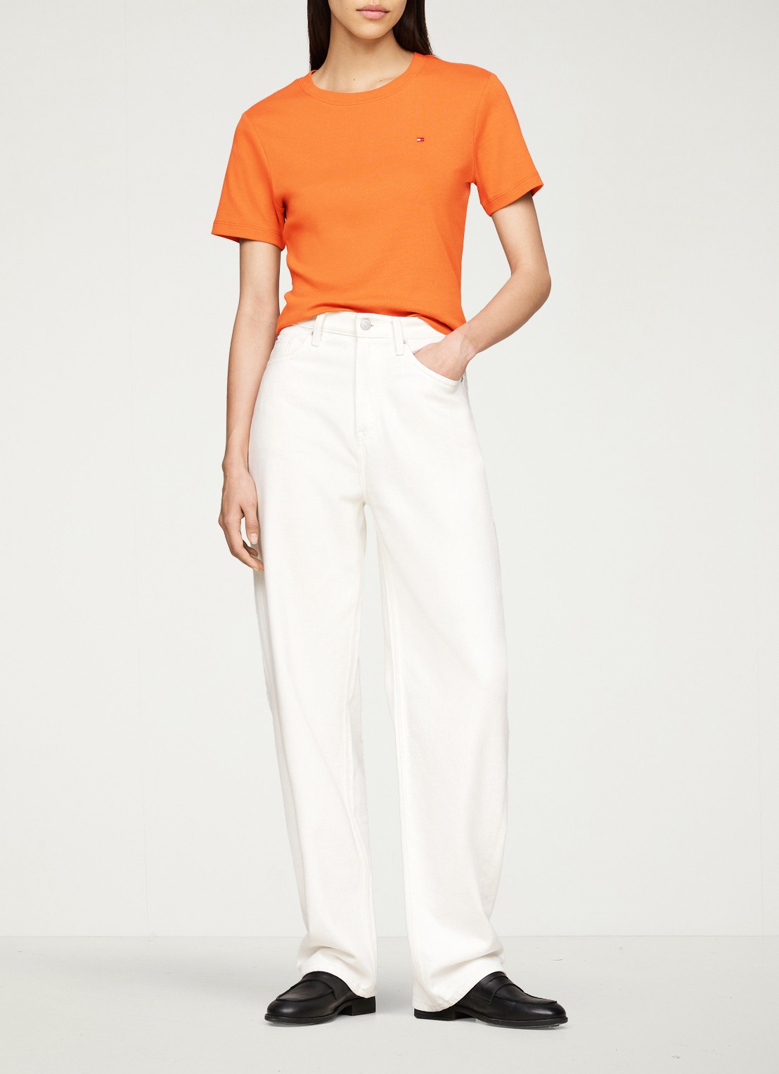 Tommy Hilfiger T-shirt met streepprint - voorkant 4 autumn orange / oranje