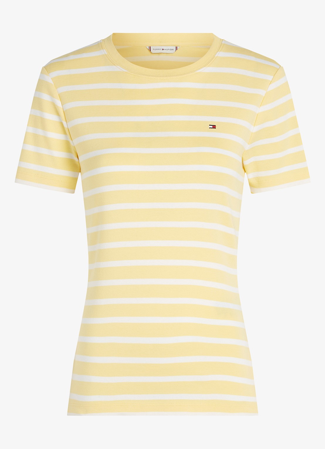 Tommy Hilfiger T-shirt met streepprint - voorkant 3 citronella/ecru stp / geel