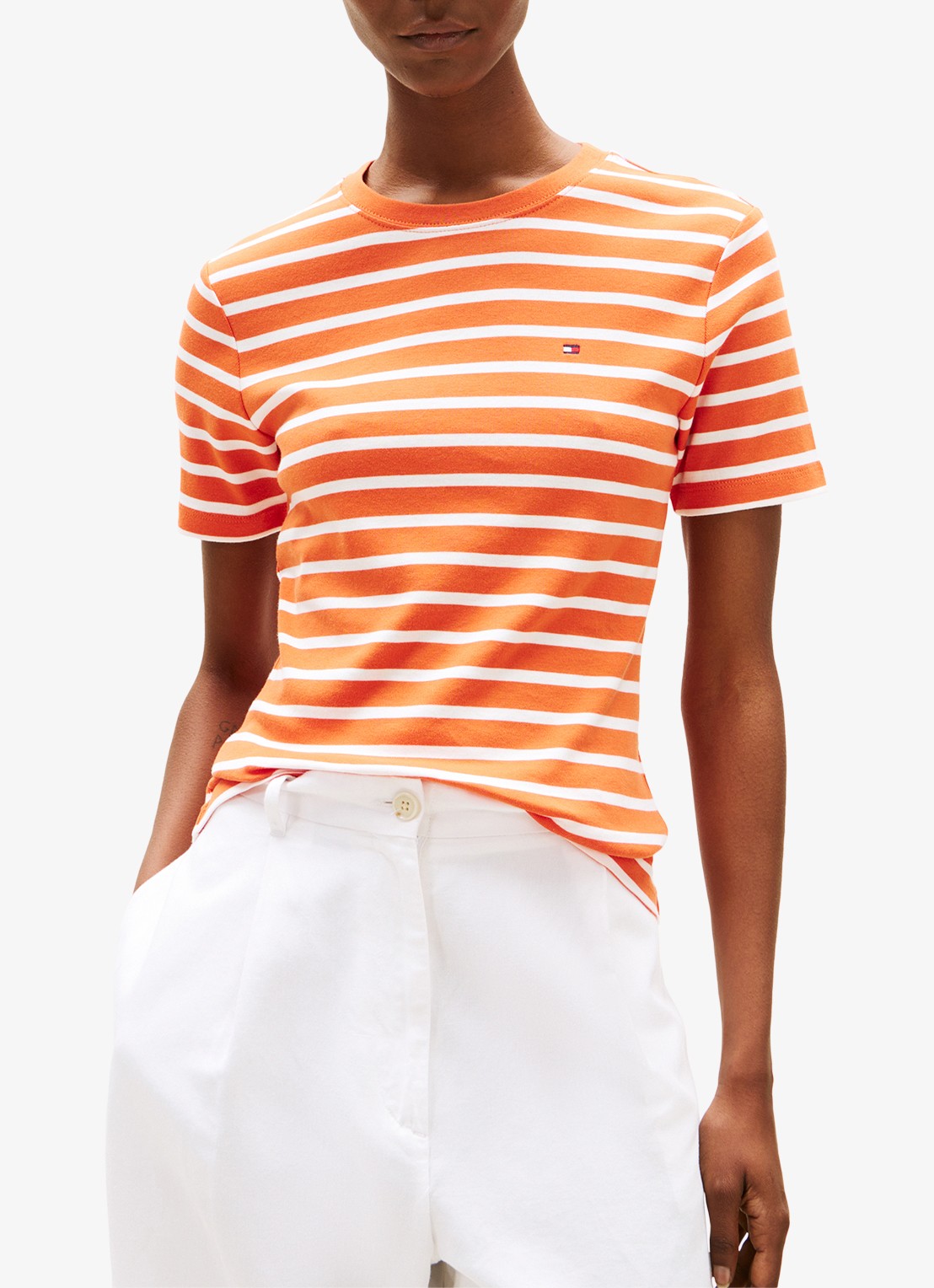 Tommy Hilfiger T-shirt met streepprint - detail oranje