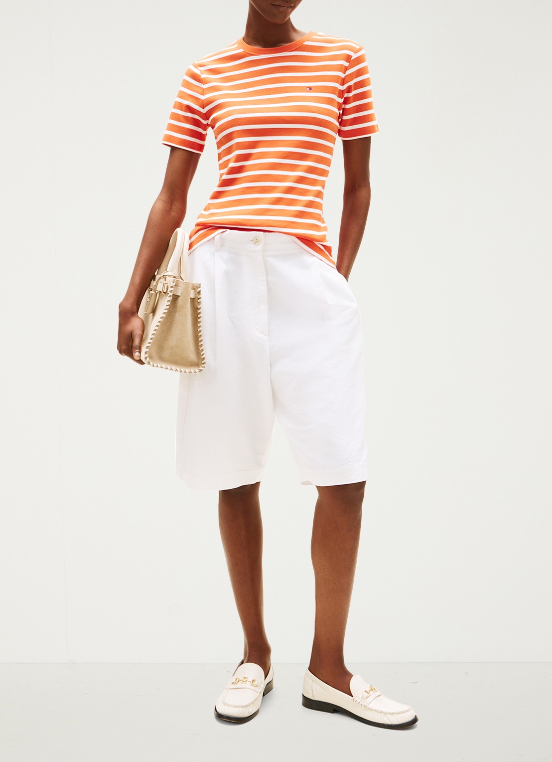 Tommy Hilfiger T-shirt met streepprint - voorkant 4 oranje