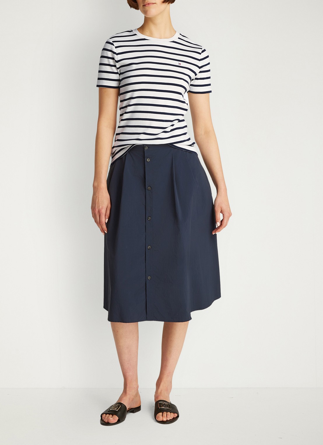 Tommy Hilfiger T-shirt met streepprint - voorkant 5 breton dark navy / blauw