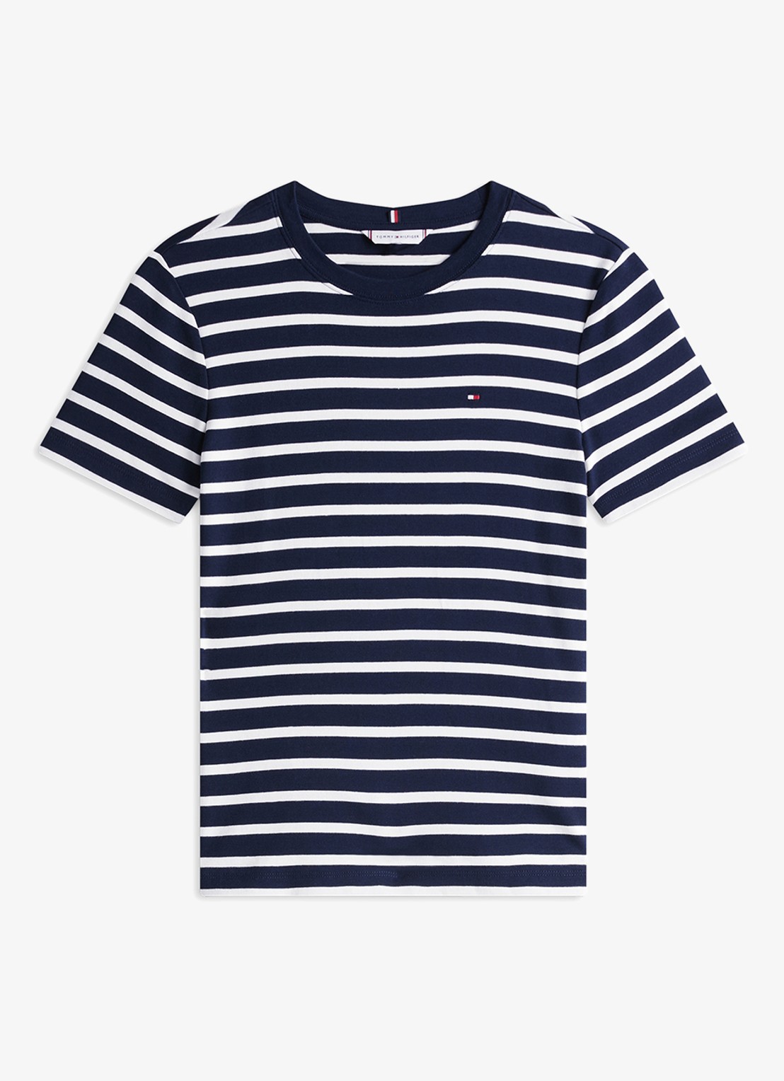 Tommy Hilfiger T-shirt met streepprint - voorkant dark navy/ecru stripe / donkerblauw