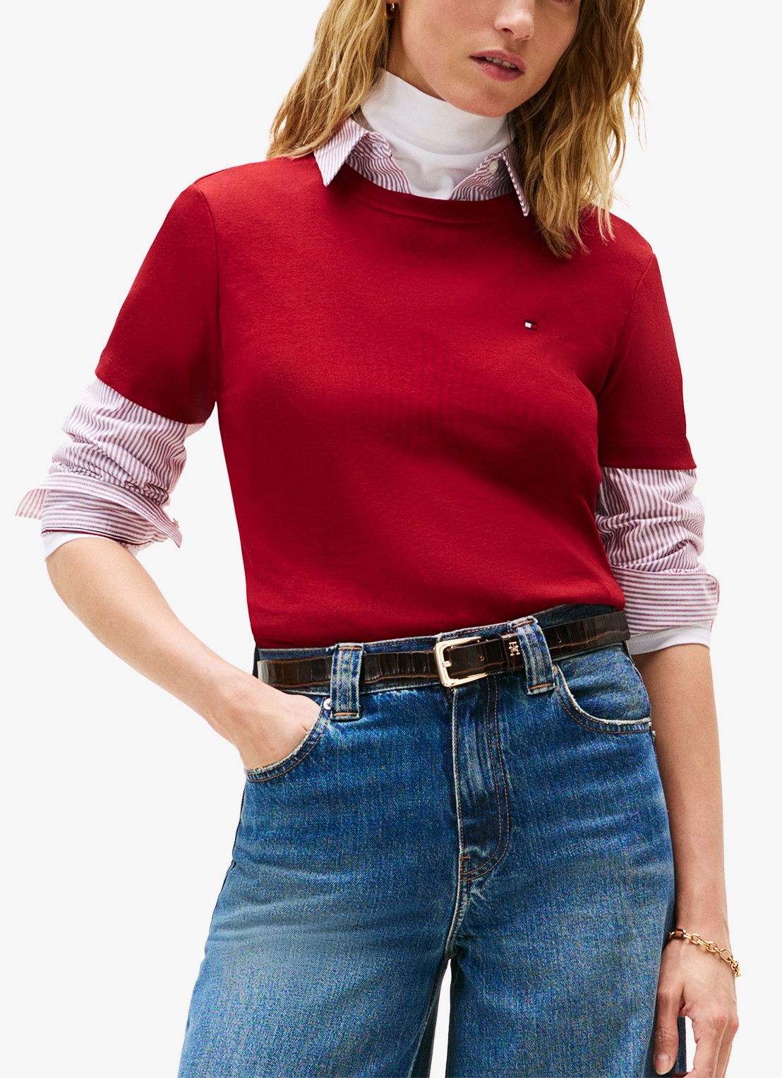 Tommy Hilfiger T-shirt met streepprint - detail 2 regatta red / rood