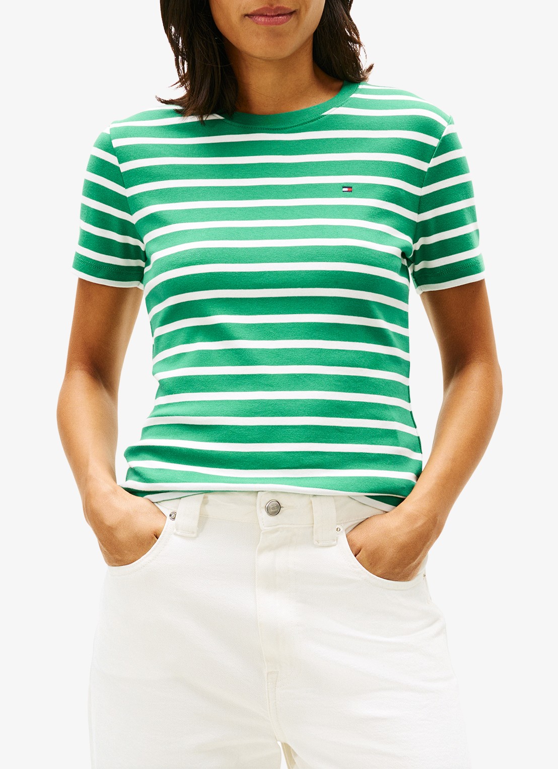 Tommy Hilfiger T-shirt met streepprint - detail nouveau green / groen