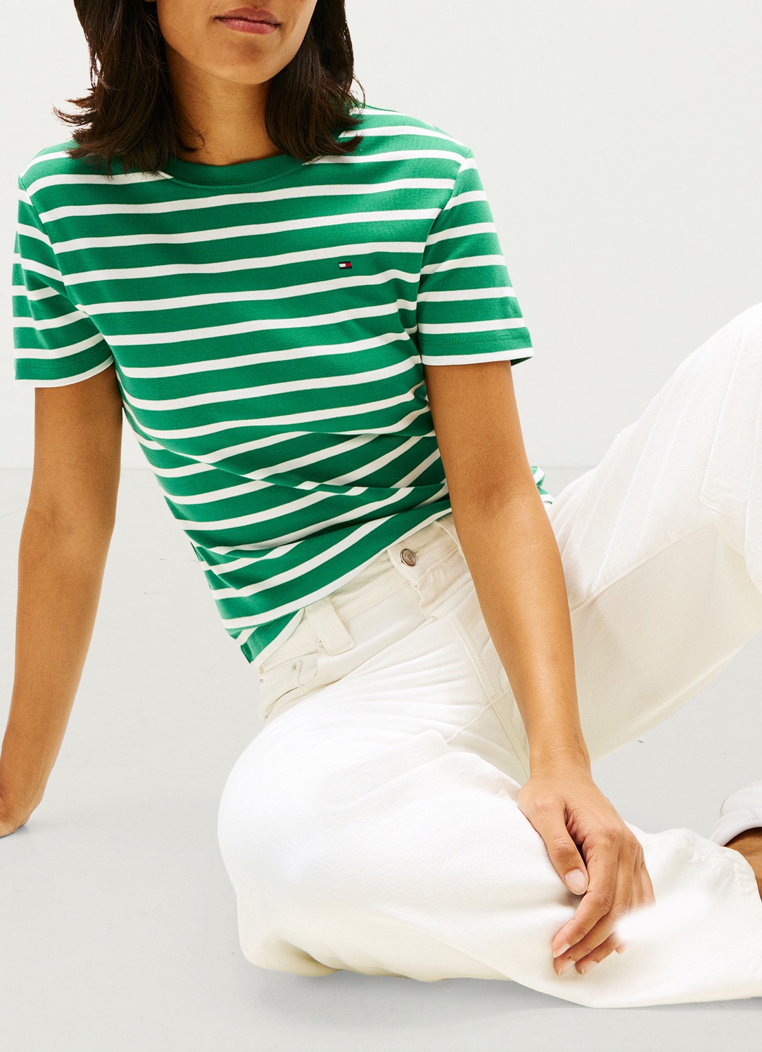 Tommy Hilfiger T-shirt met streepprint - detail 2 nouveau green / groen