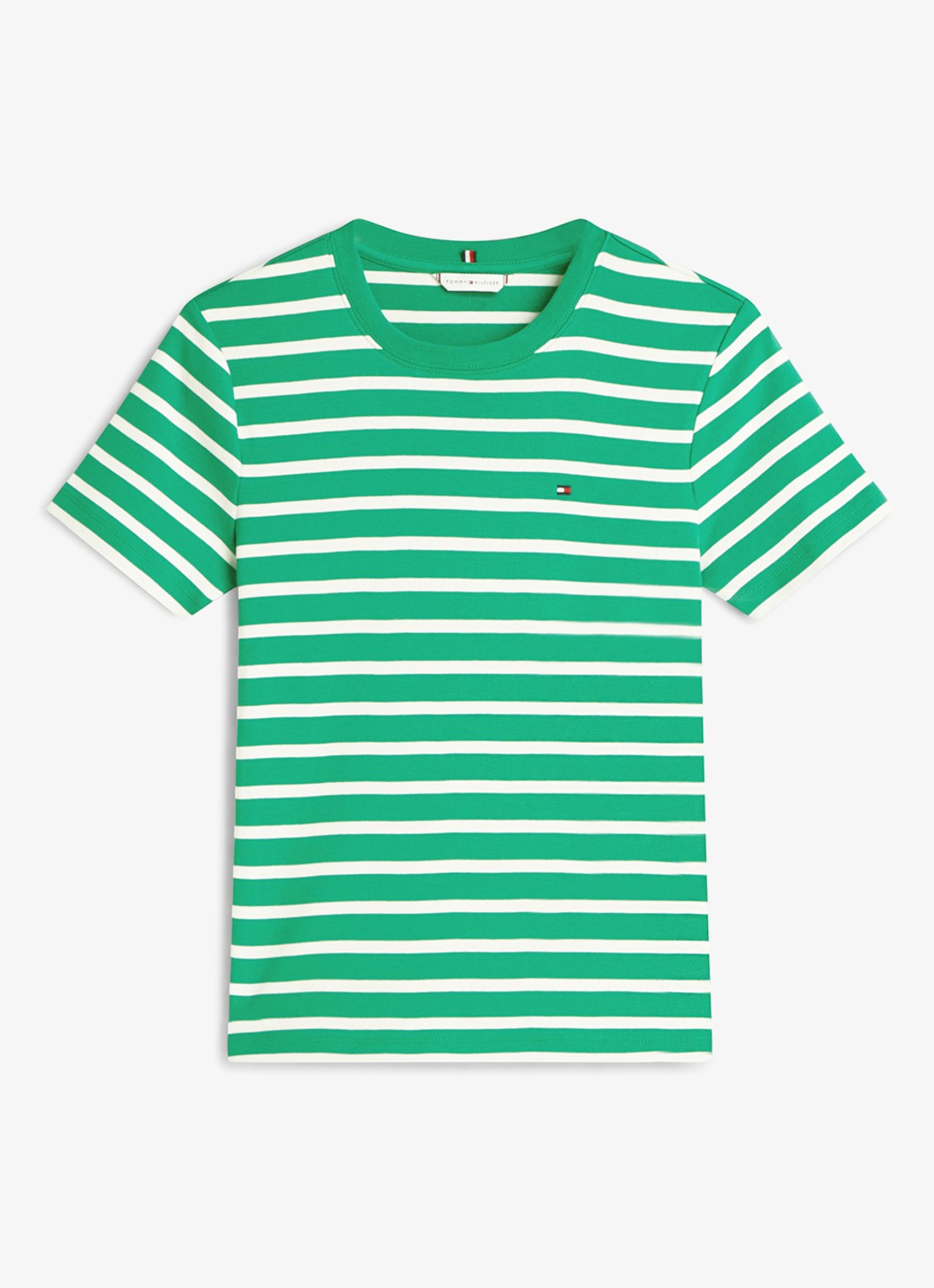 Tommy Hilfiger T-shirt met streepprint - voorkant 3 nouveau green / groen