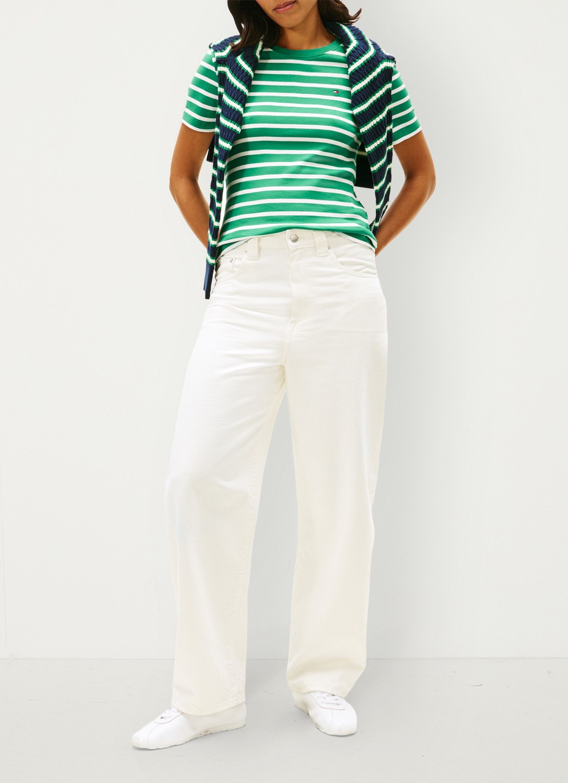 Tommy Hilfiger T-shirt met streepprint - voorkant 4 nouveau green / groen