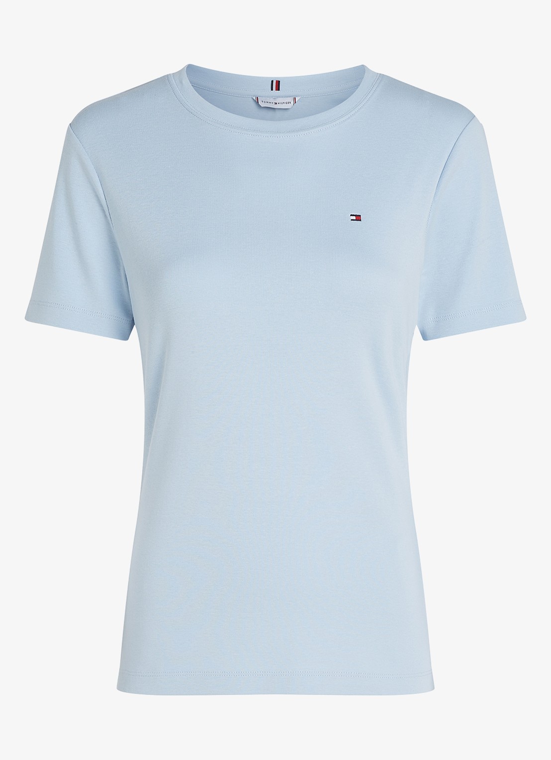 Tommy Hilfiger T-shirt met streepprint - voorkant breezy blue / lichtblauw