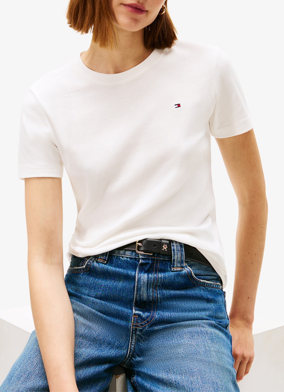 Tommy Hilfiger T-shirt met streepprint - detail gebroken wit