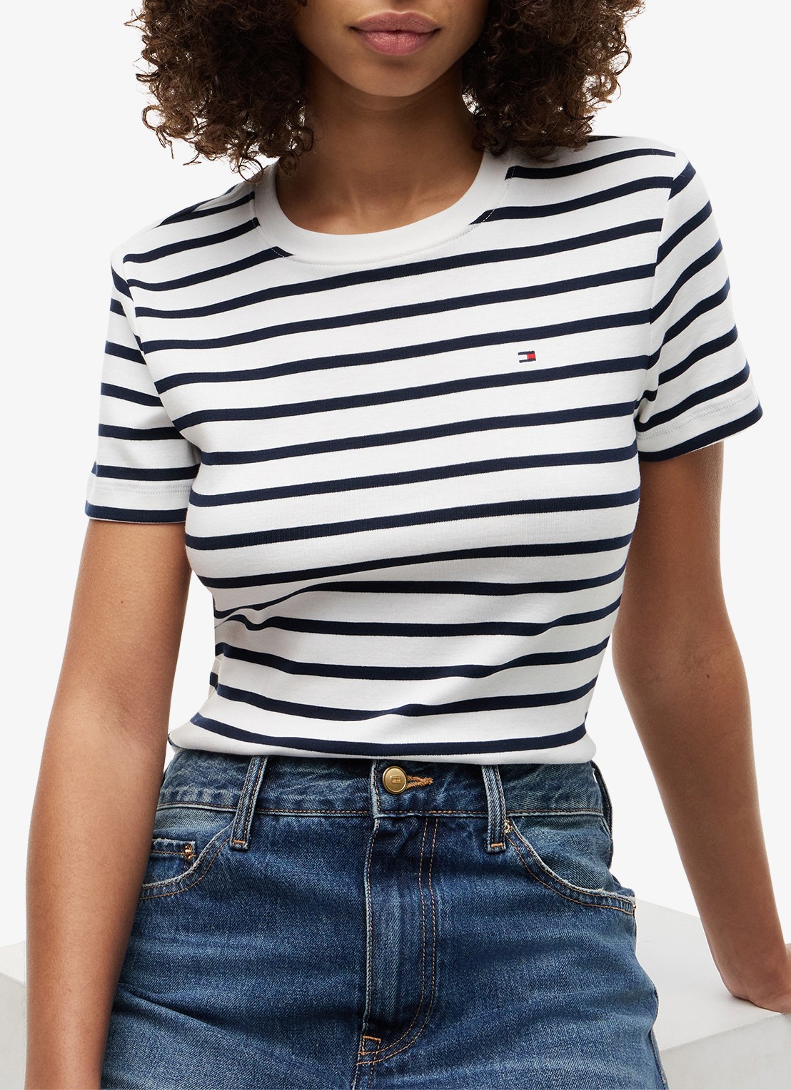 Tommy Hilfiger T-shirt met streepprint - detail 2 breton ecru dark night / donkerblauw