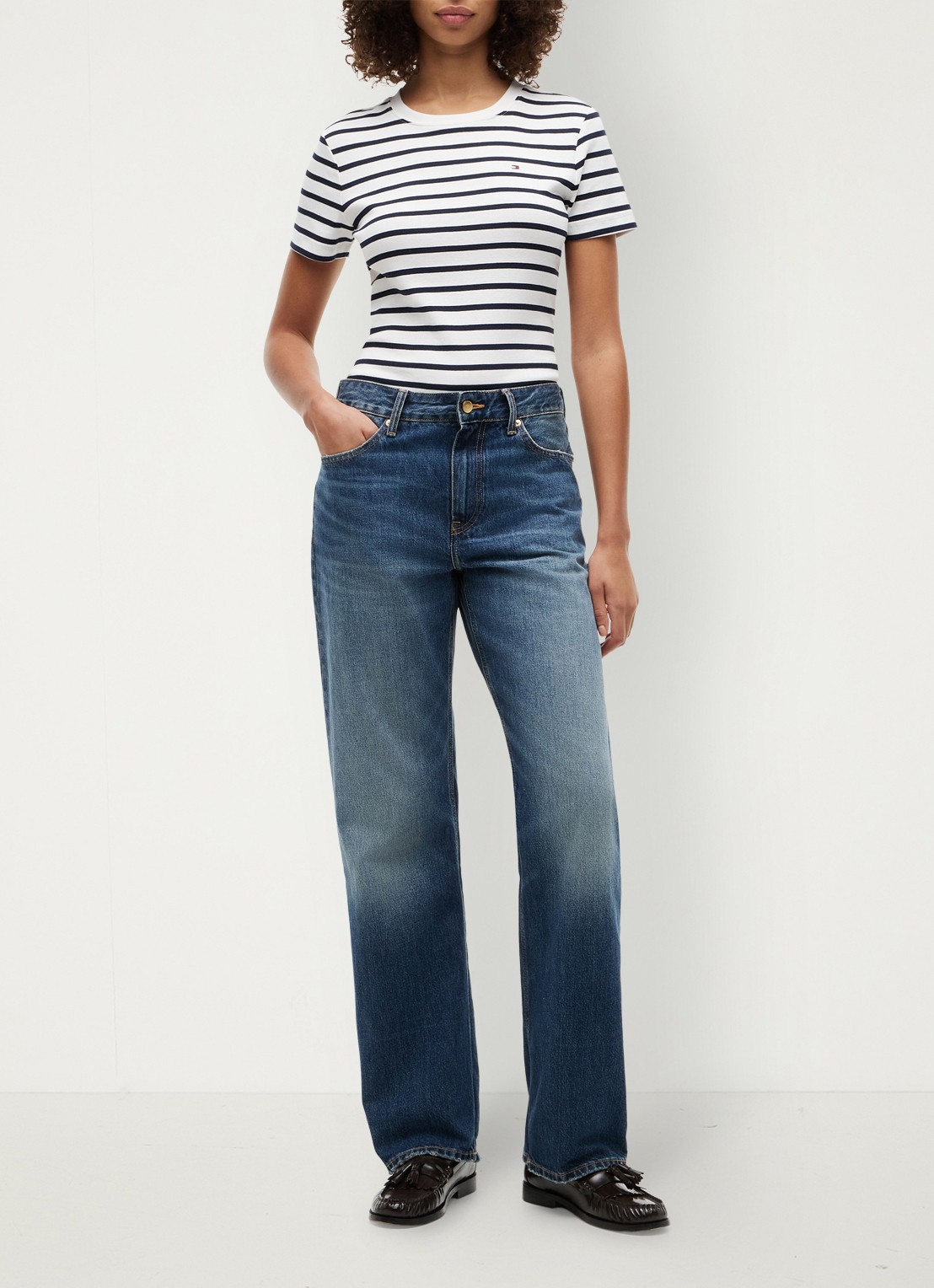 Tommy Hilfiger T-shirt met streepprint - voorkant 6 breton ecru dark night / donkerblauw