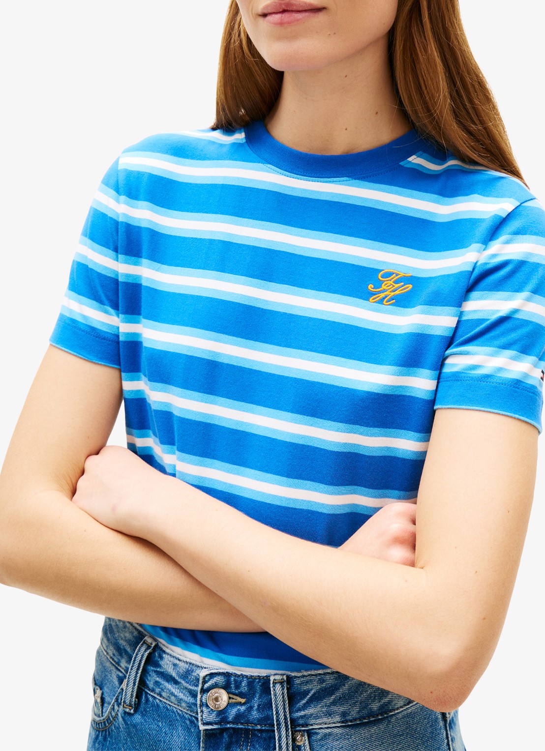 Tommy Hilfiger T-shirt met streepprint - detail 4 blauw
