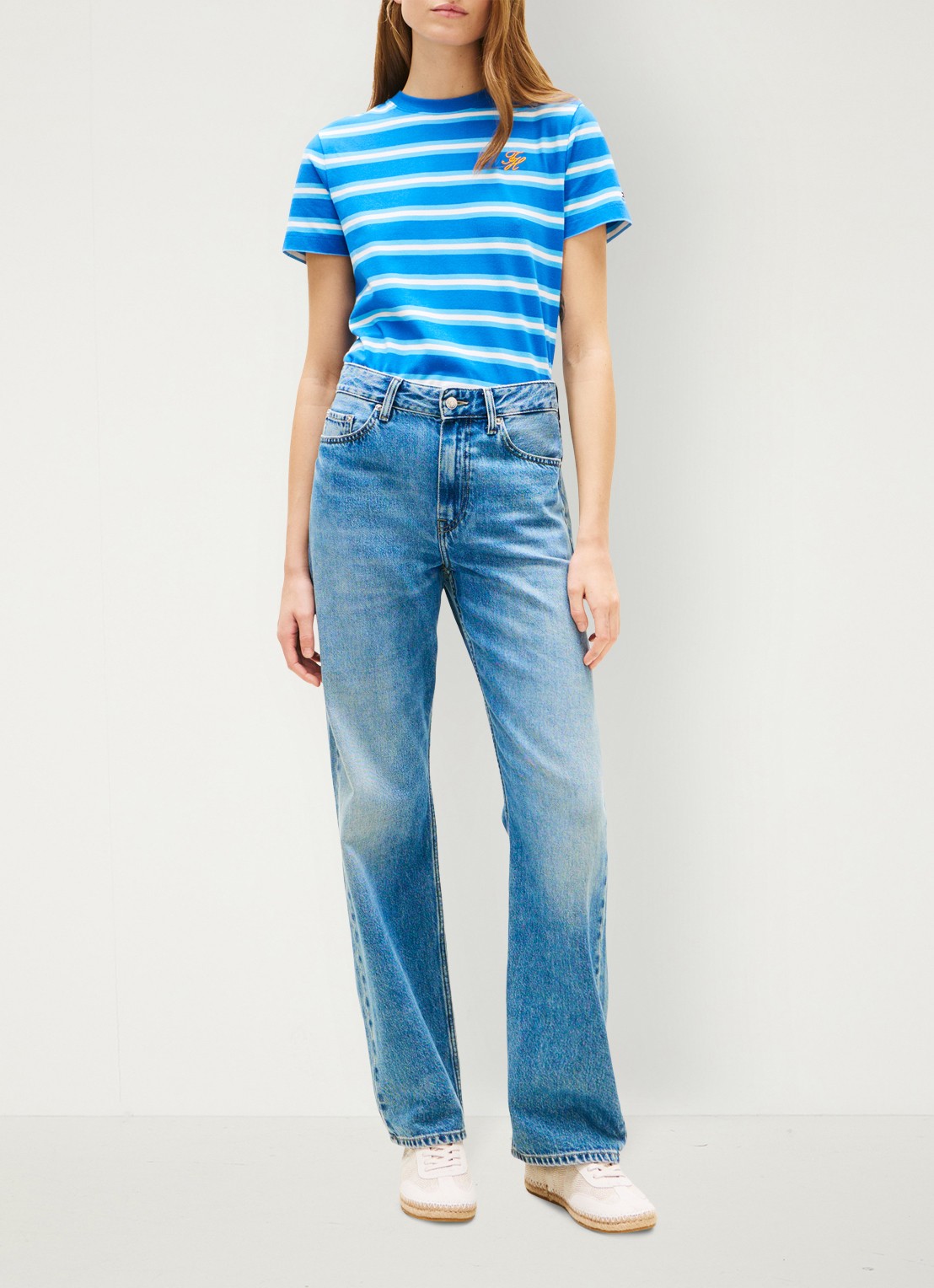 Tommy Hilfiger T-shirt met streepprint - voorkant 2 blauw