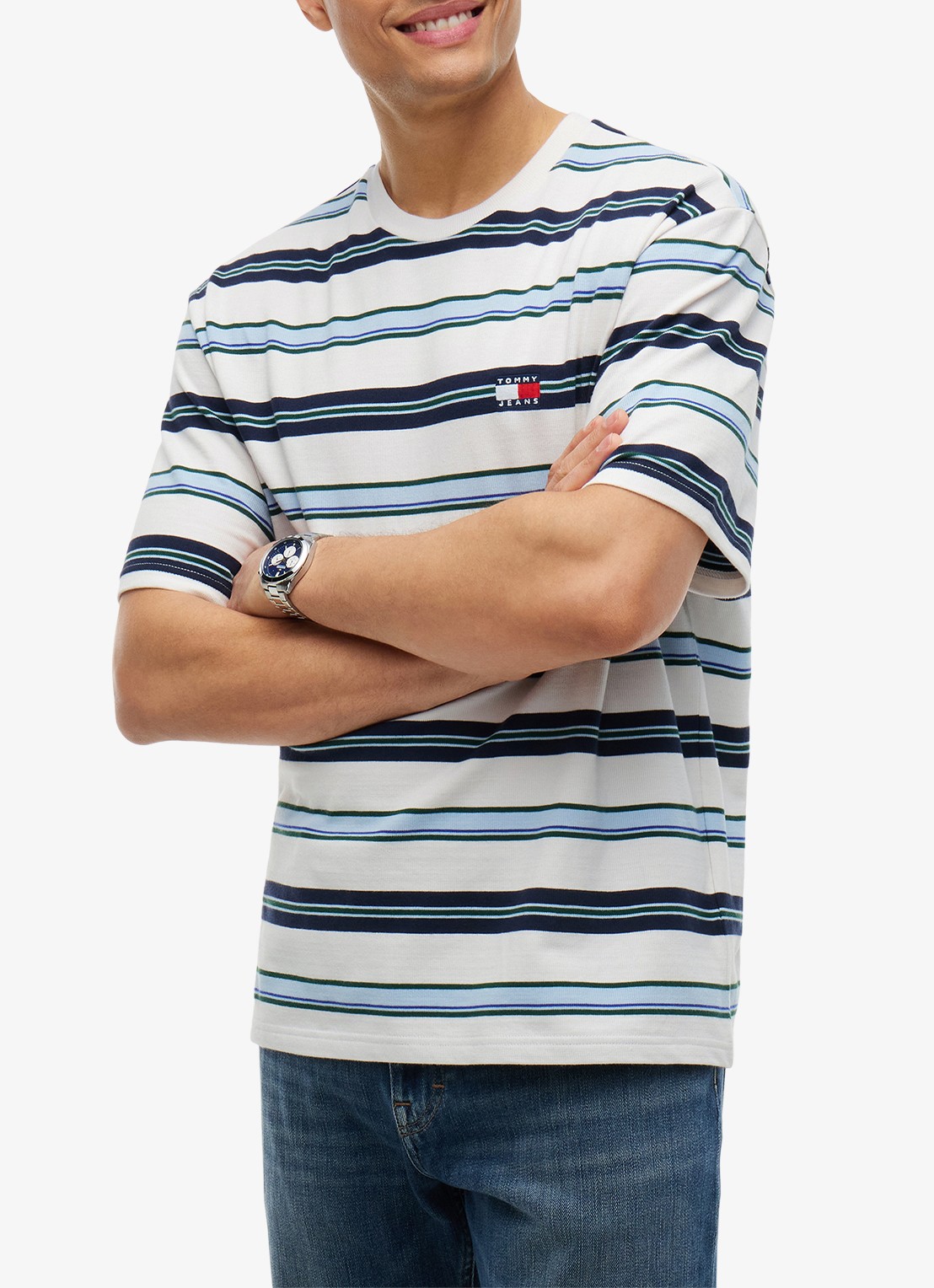 Tommy Hilfiger T-shirt met streepprint - detail 4 off white stripe-ybh / wit