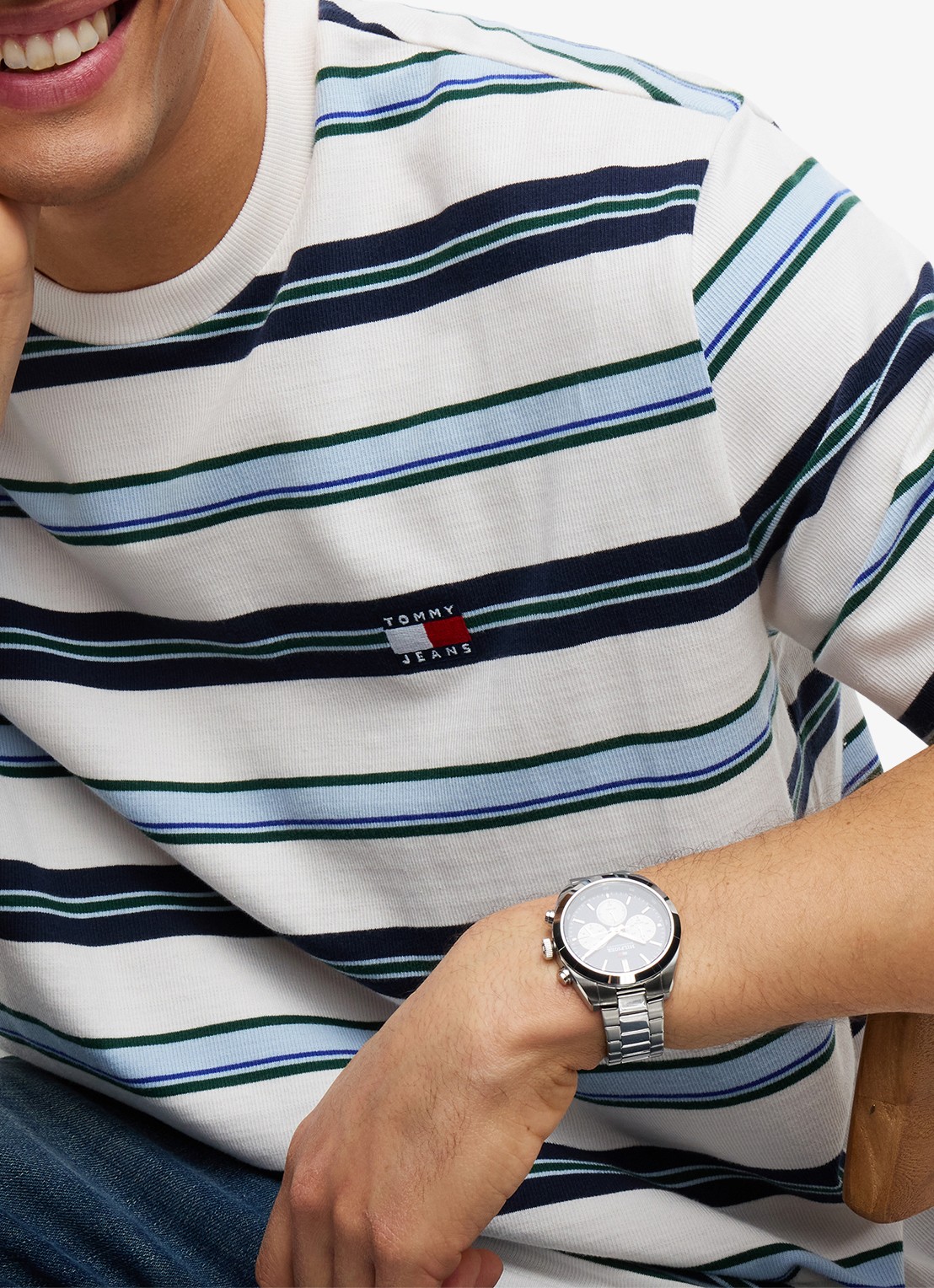Tommy Hilfiger T-shirt met streepprint - detail 5 off white stripe-ybh / wit