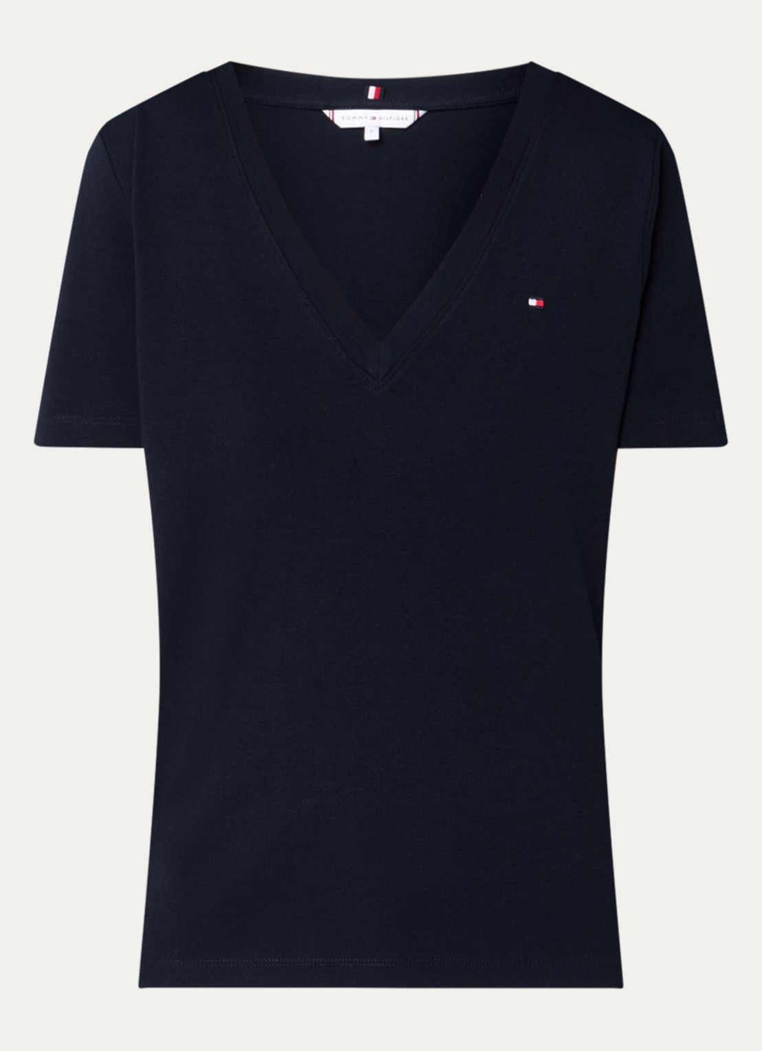 Tommy Hilfiger T-shirt met V-hals - voorkant 2 donkerblauw