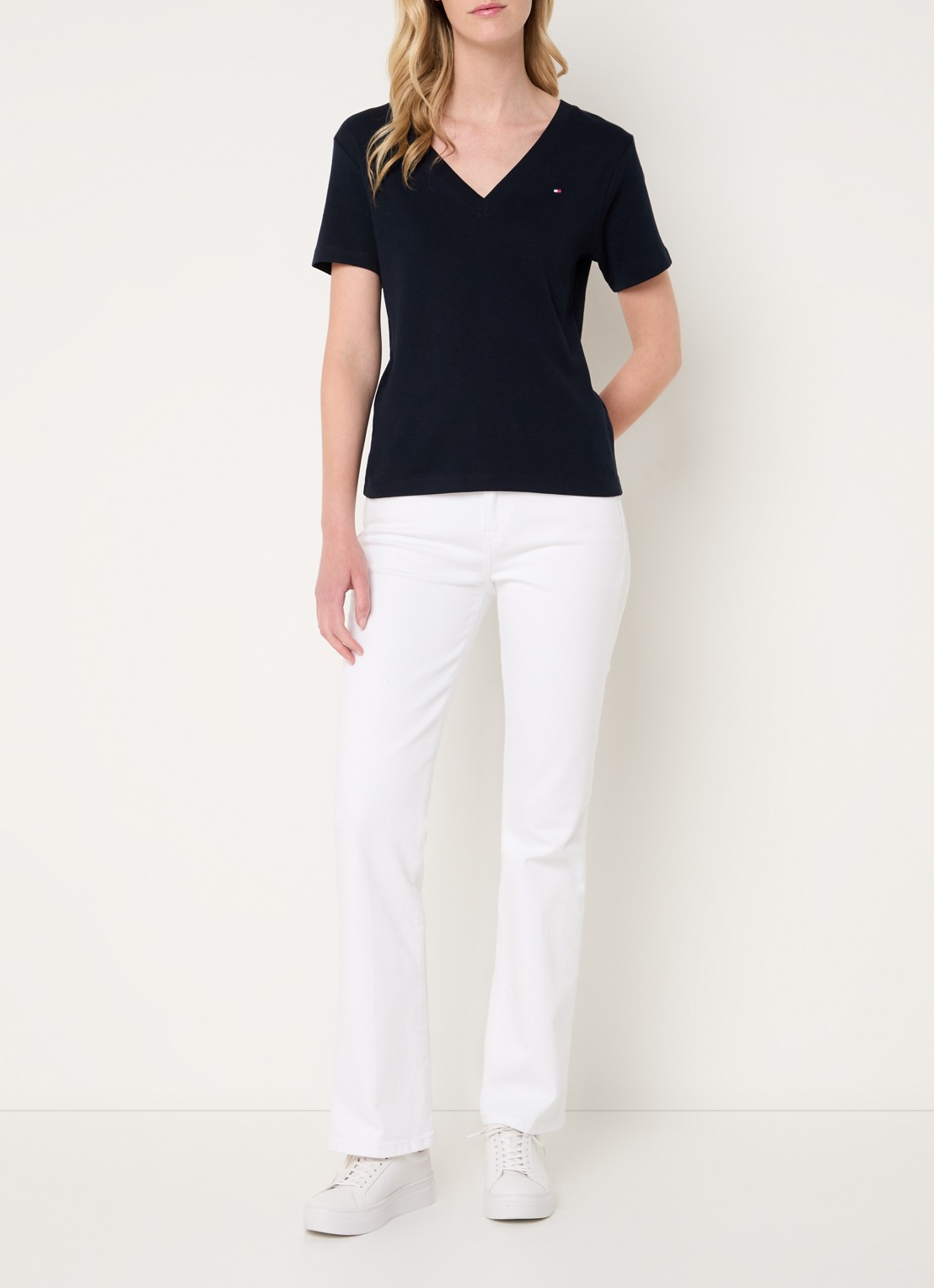 Tommy Hilfiger T-shirt met V-hals - voorkant 3 donkerblauw