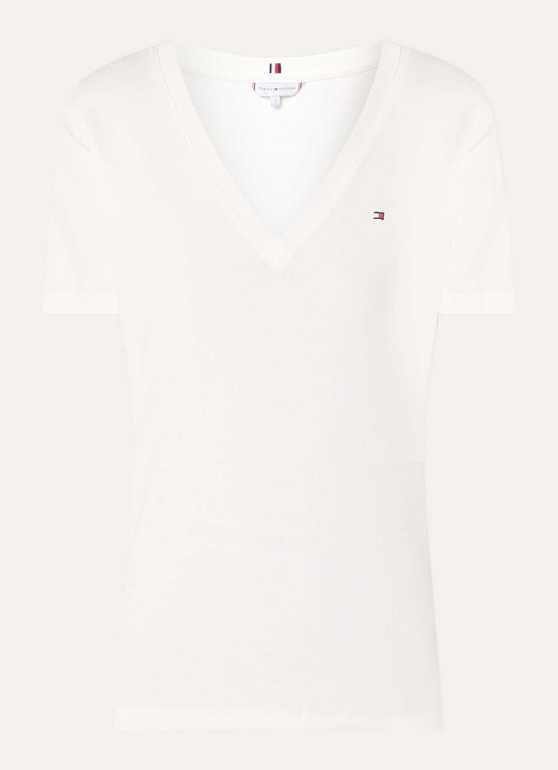 Tommy Hilfiger T-shirt met V-hals - voorkant 3 gebroken wit
