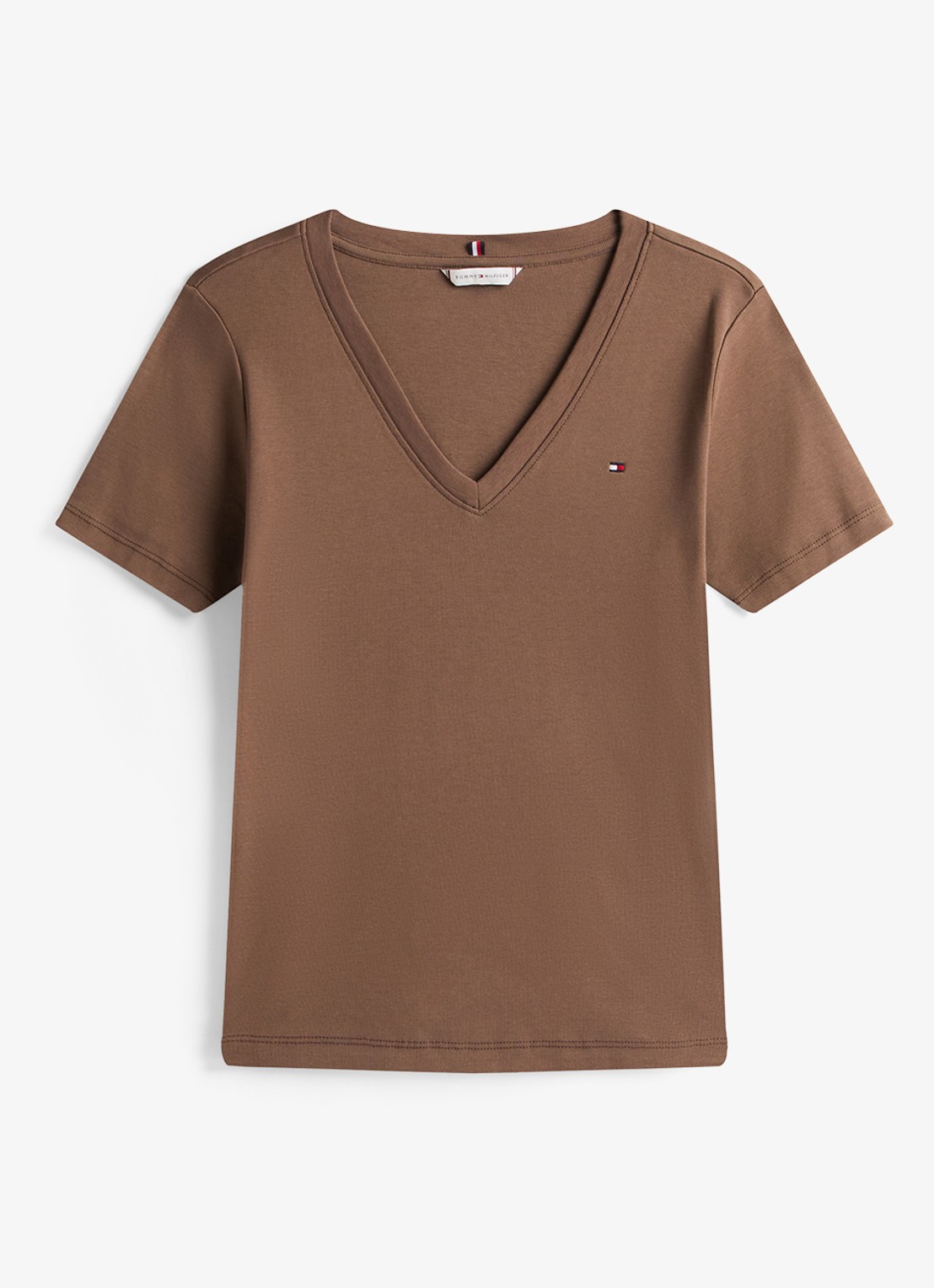 Tommy Hilfiger T-shirt met V-hals - voorkant bruin