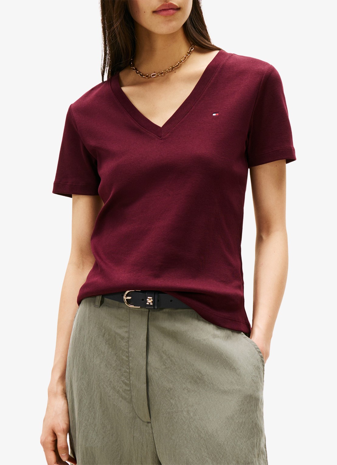 Tommy Hilfiger T-shirt met V-hals - detail 4 bordeauxrood