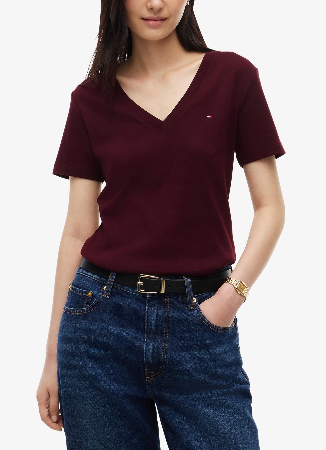 Tommy Hilfiger T-shirt met V-hals - detail 4 deep burgundy-xih / rood