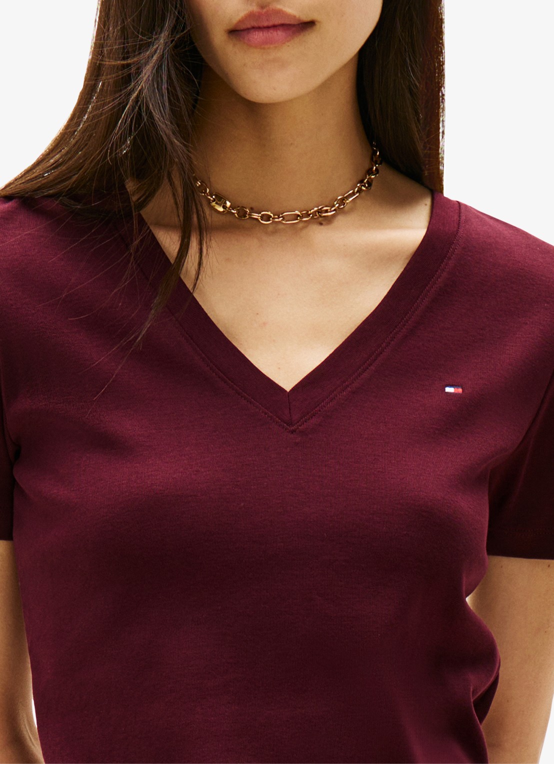 Tommy Hilfiger T-shirt met V-hals - detail 5 bordeauxrood