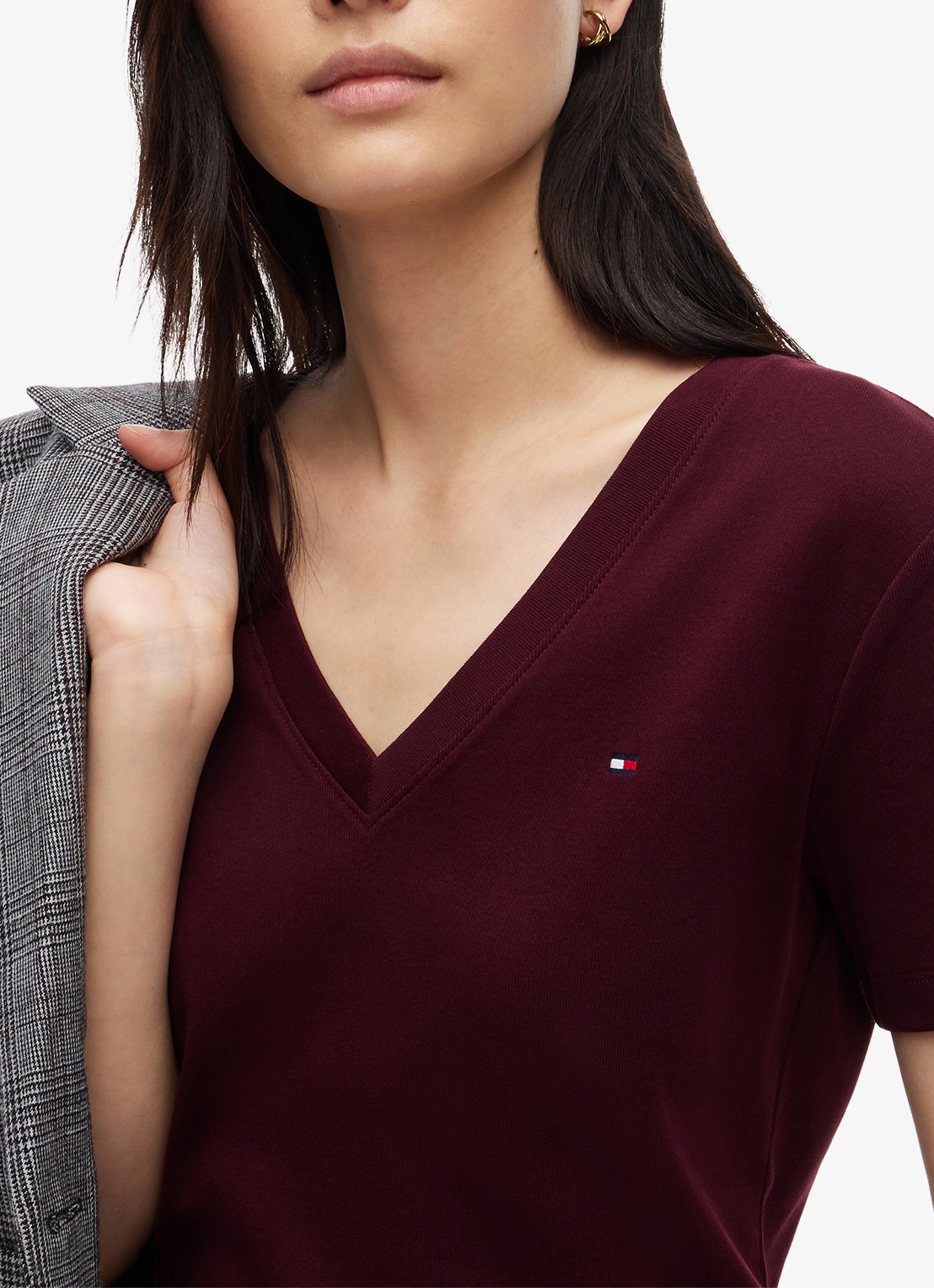 Tommy Hilfiger T-shirt met V-hals - detail 5 deep burgundy-xih / rood