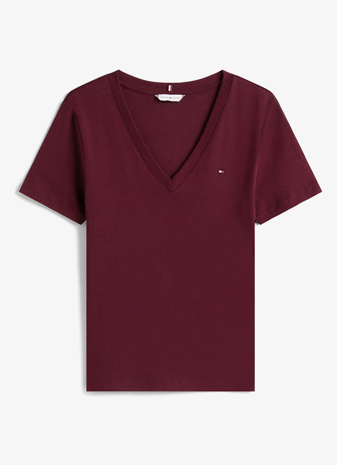 Tommy Hilfiger T-shirt met V-hals - voorkant 2 deep burgundy-xih / rood