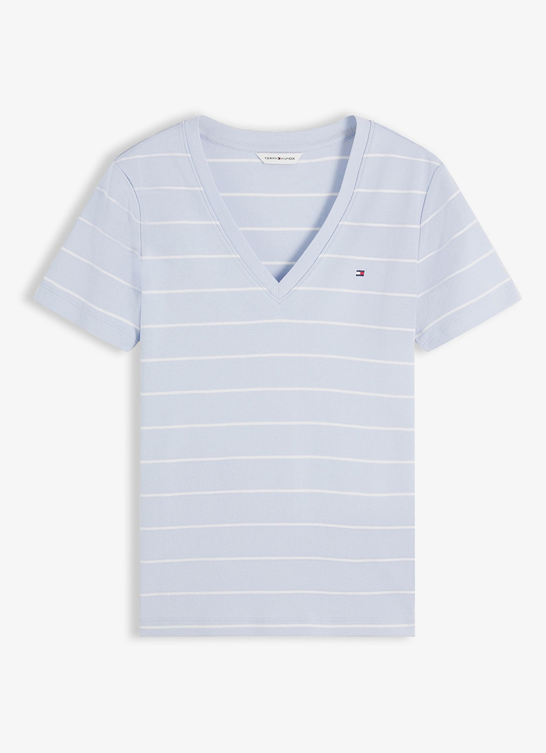 Tommy Hilfiger T-shirt met V-hals - voorkant fine stp breezy blue / ecru-0ff / lichtblauw