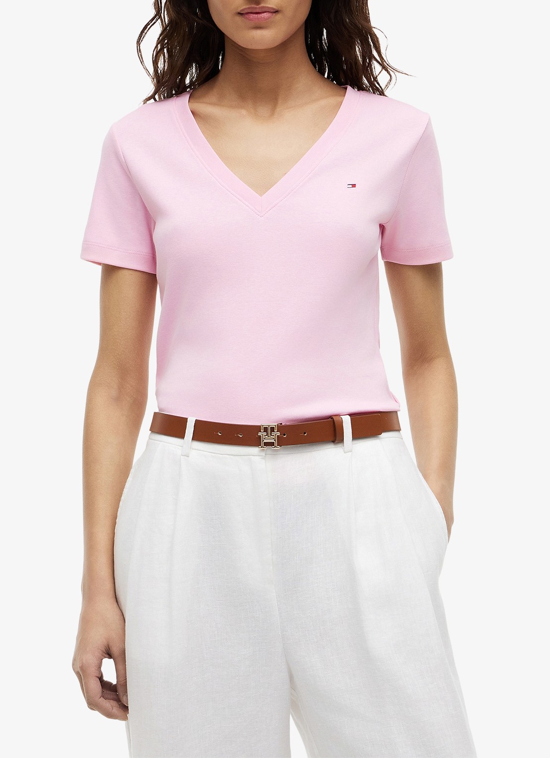 Tommy Hilfiger T-shirt met V-hals - detail 2 classic pink-tol / lichtroze