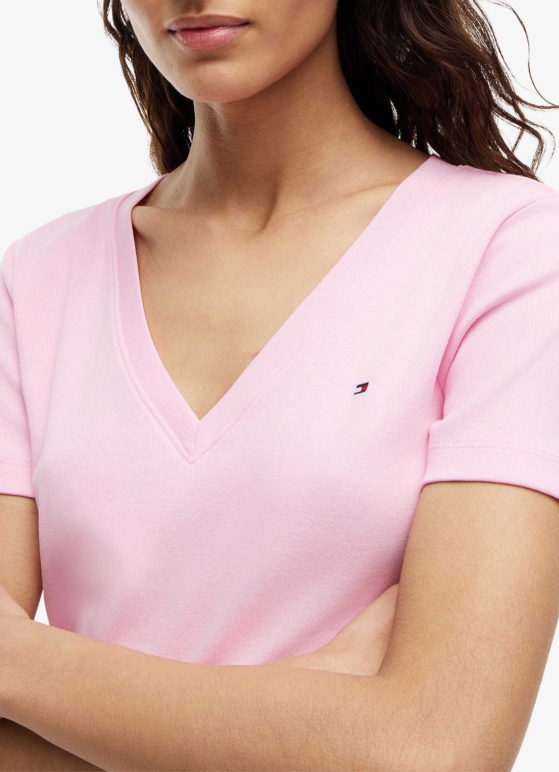 Tommy Hilfiger T-shirt met V-hals - detail 3 classic pink-tol / lichtroze
