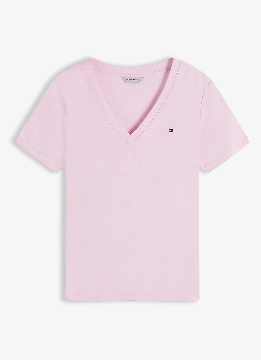 Tommy Hilfiger T-shirt met V-hals - voorkant 5 classic pink-tol / lichtroze
