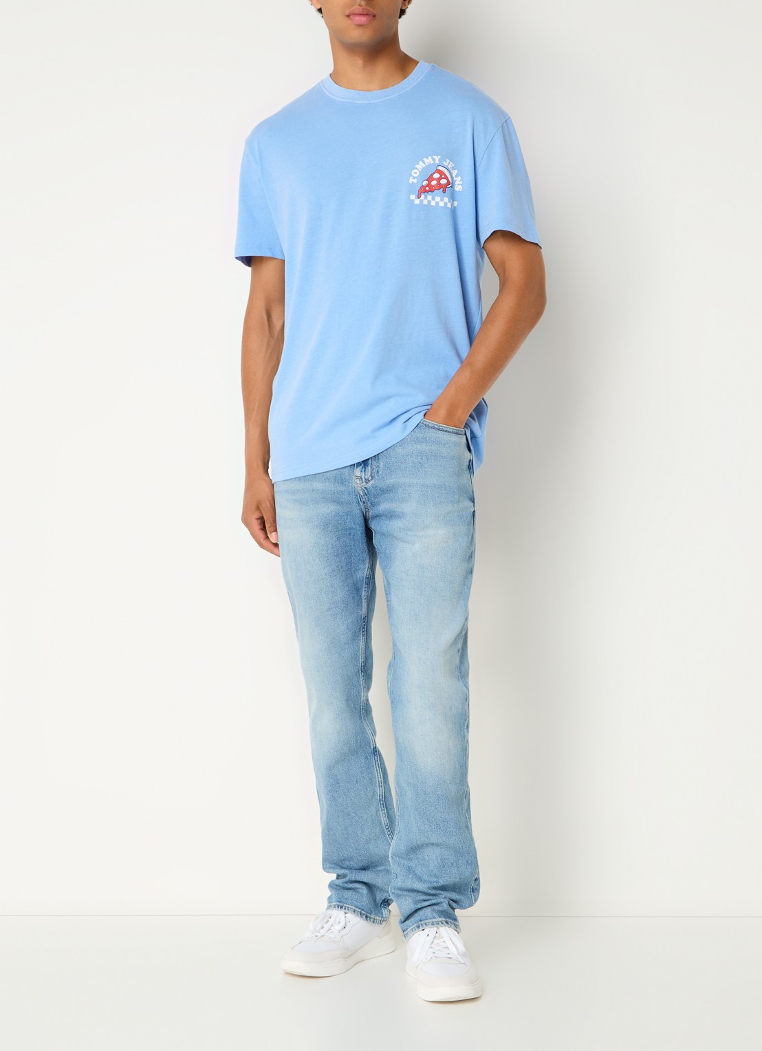 Tommy Hilfiger T-shirt van  katoen met logo- en backprint - voorkant 3 blauwgrijs